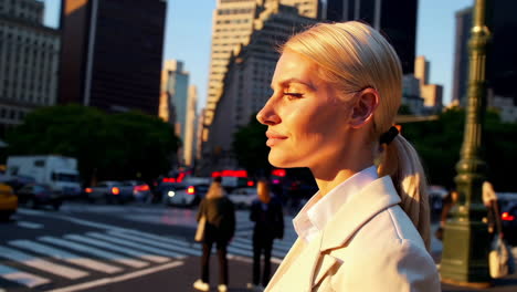 businesswoman in new york city at sunset