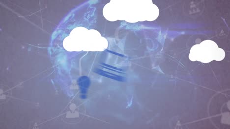 Animation-Eines-Netzwerks-Von-Verbindungen-Mit-Globen-Auf-Blauem-Hintergrund