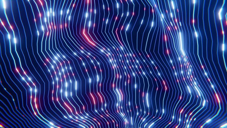Abstract Digital Lines Flowing with Glowing Blue and Red Lights