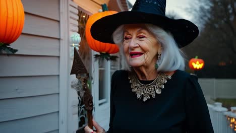 a woman dressed as a witch for halloween