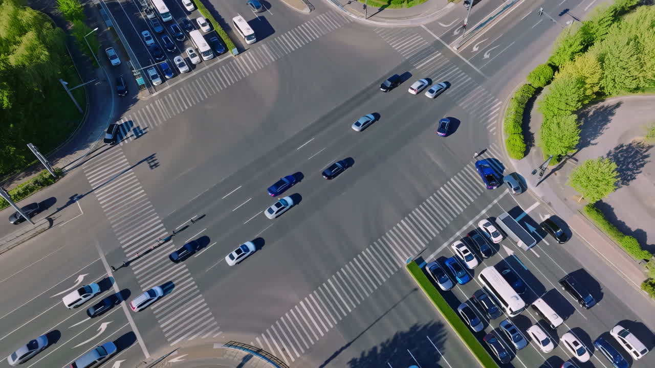 Aerial View of Busy City Intersection with Traffic