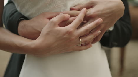 wedding day, bride and groom romantic hugging