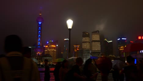 night time illuminated shanghai city pudong bay crowded panorama 4k china