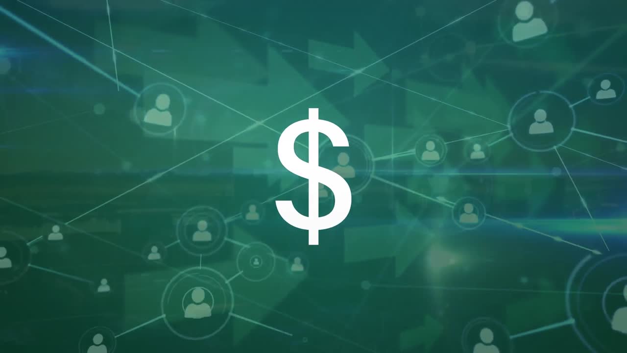 animación de la red de conexiones sobre el dólar y las flechas