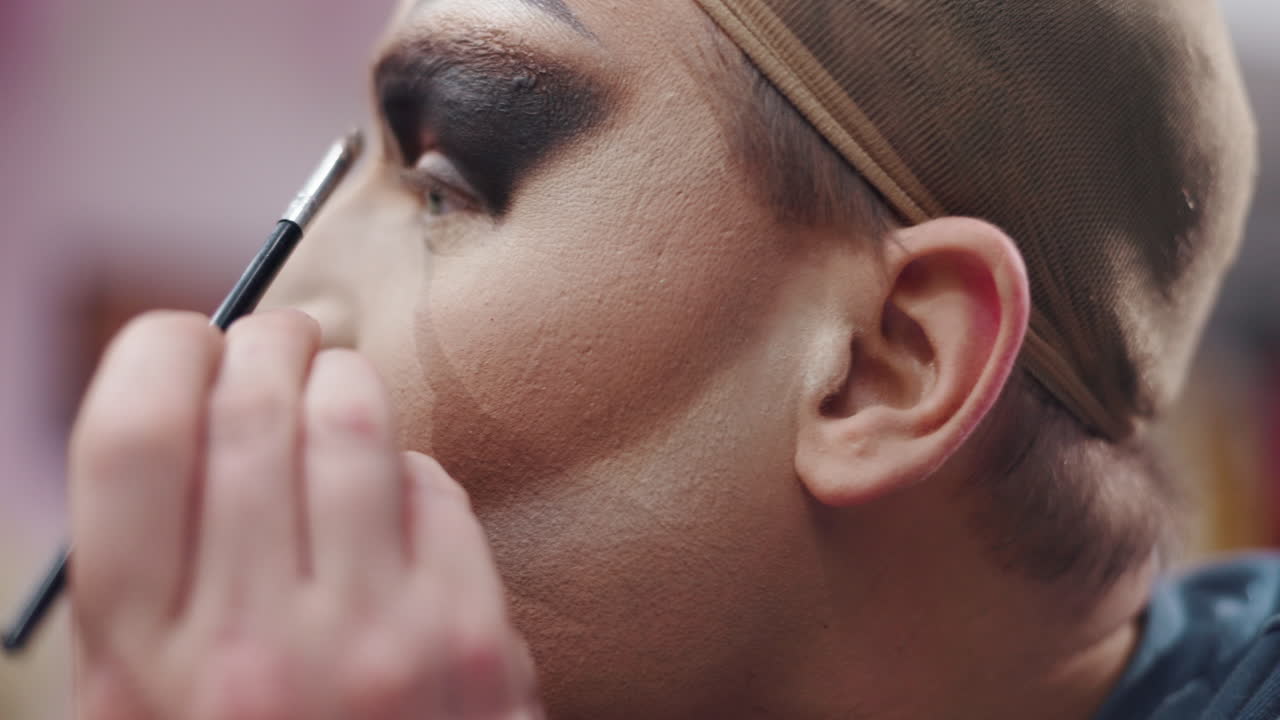 Applying drag queen makeup