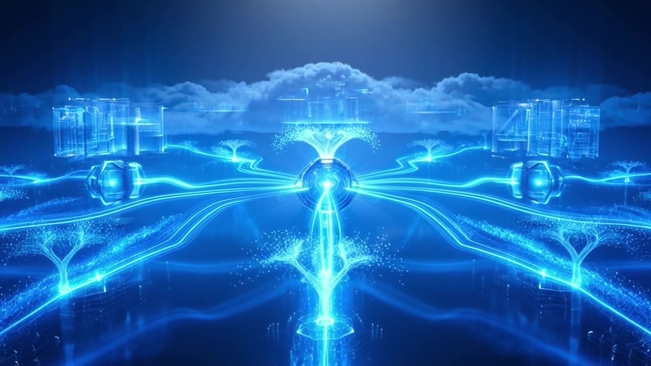 Abstract Digital Network Connection with Glowing Data Streams