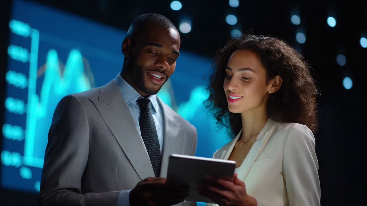 Business professionals analyzing data