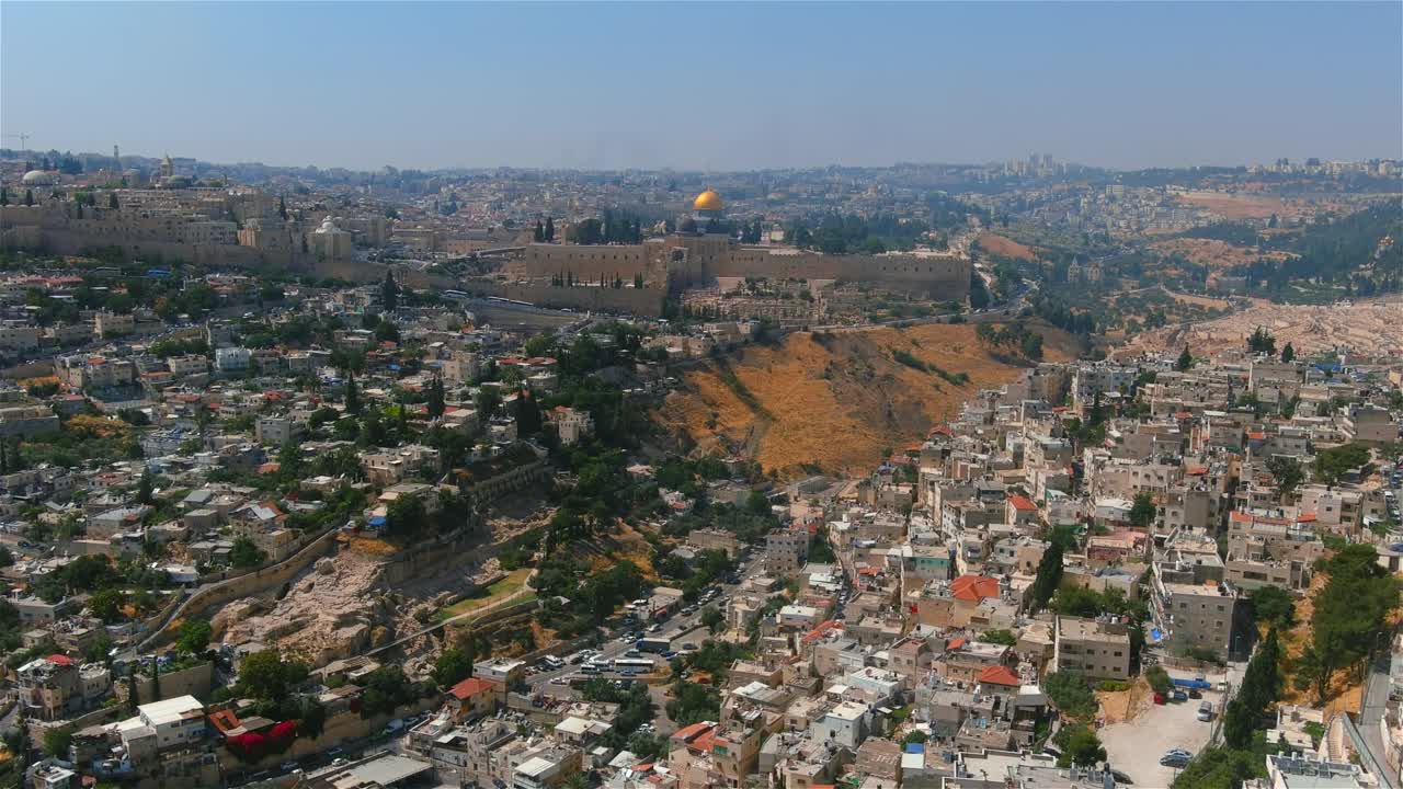 Gerusalemme e Ras al-Amud, villaggio di Silwan, Moschea di Al-Aqsa, vista aerea.