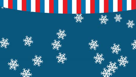 Snowflakes-icons-falling-over-copy-space-on-blue-background-and-striped-background