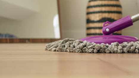 cleaning a wooden floor with a mop