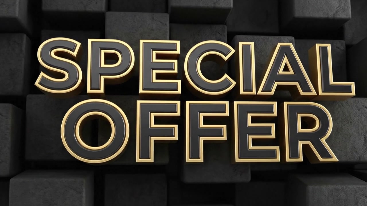 Animazione di banner testuale promozionale con offerta speciale e tipografia 3D vibrante