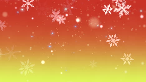 winter wonderland red and yellow background with falling snowflakes