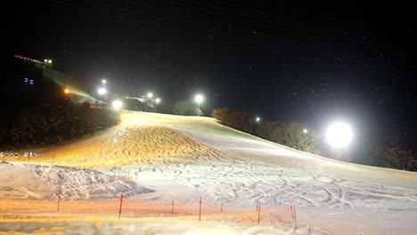 shot of snowing at the skii field in otaru, hokkaido, japan [wide pan shot