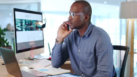 Thinking,-business-and-serious-black-man-in-office