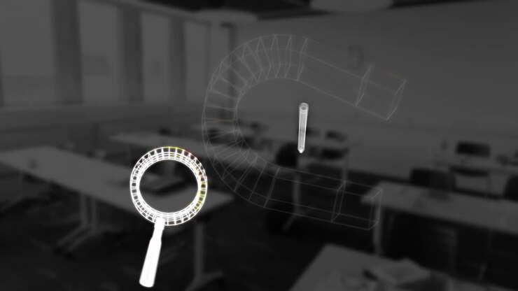 Animation of icons over empty classroom