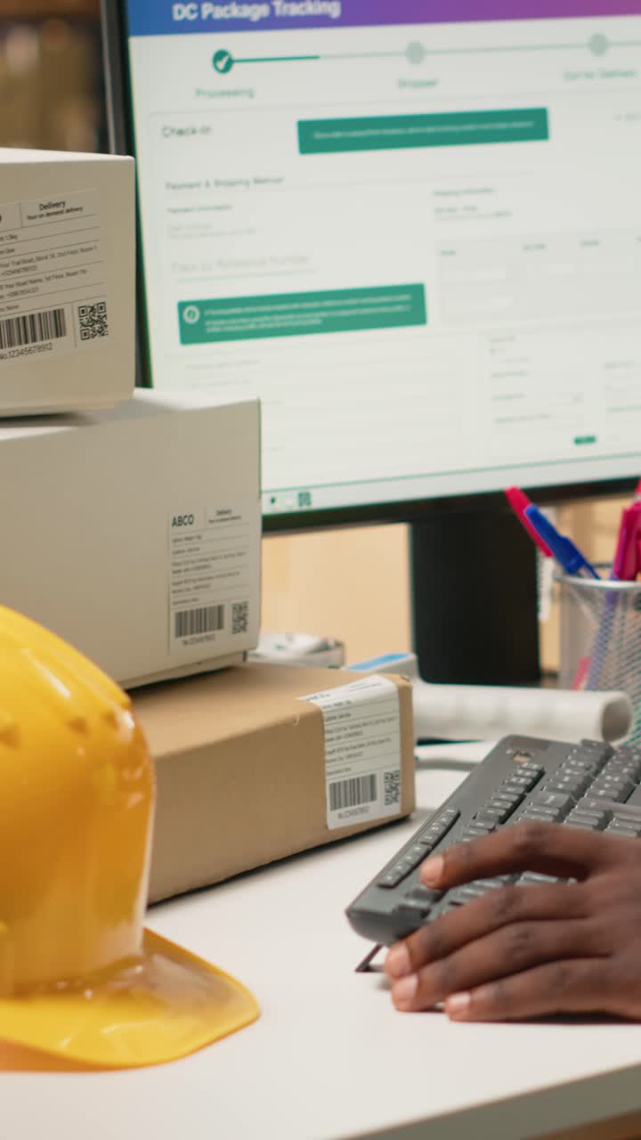 Vertical Video African american operator helping clients with delivery issues