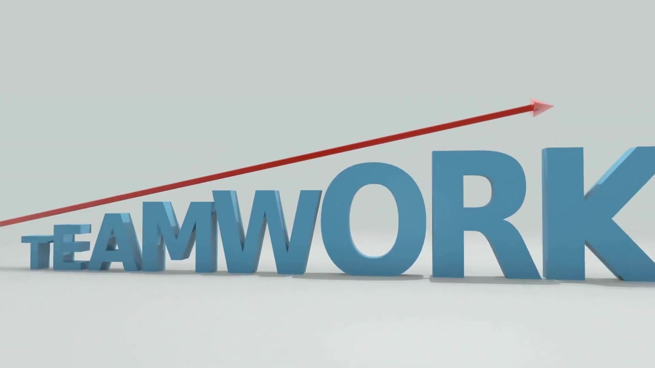 Animation of arrow on teamwork text against white background