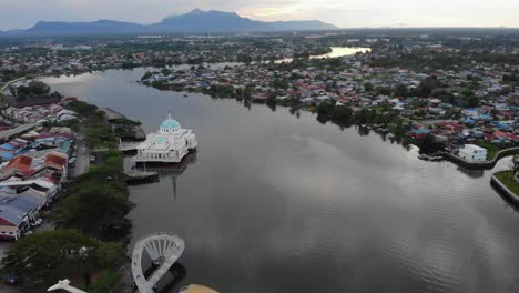 aerial view of the beautiful floating mosque of kuching