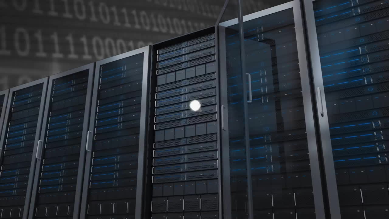 Animation of network of connections over globe and computer servers