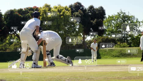 animation of digital data processing over diverse cricketers on field