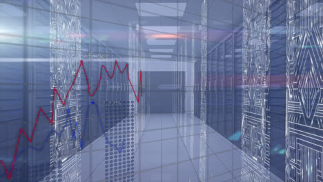 Animation-Der-Statistischen-Datenverarbeitung-Und-Mikroprozessorverbindungen-über-Einem-Computerserverraum