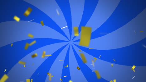 animation of gold confetti falling over blue stripes spinning