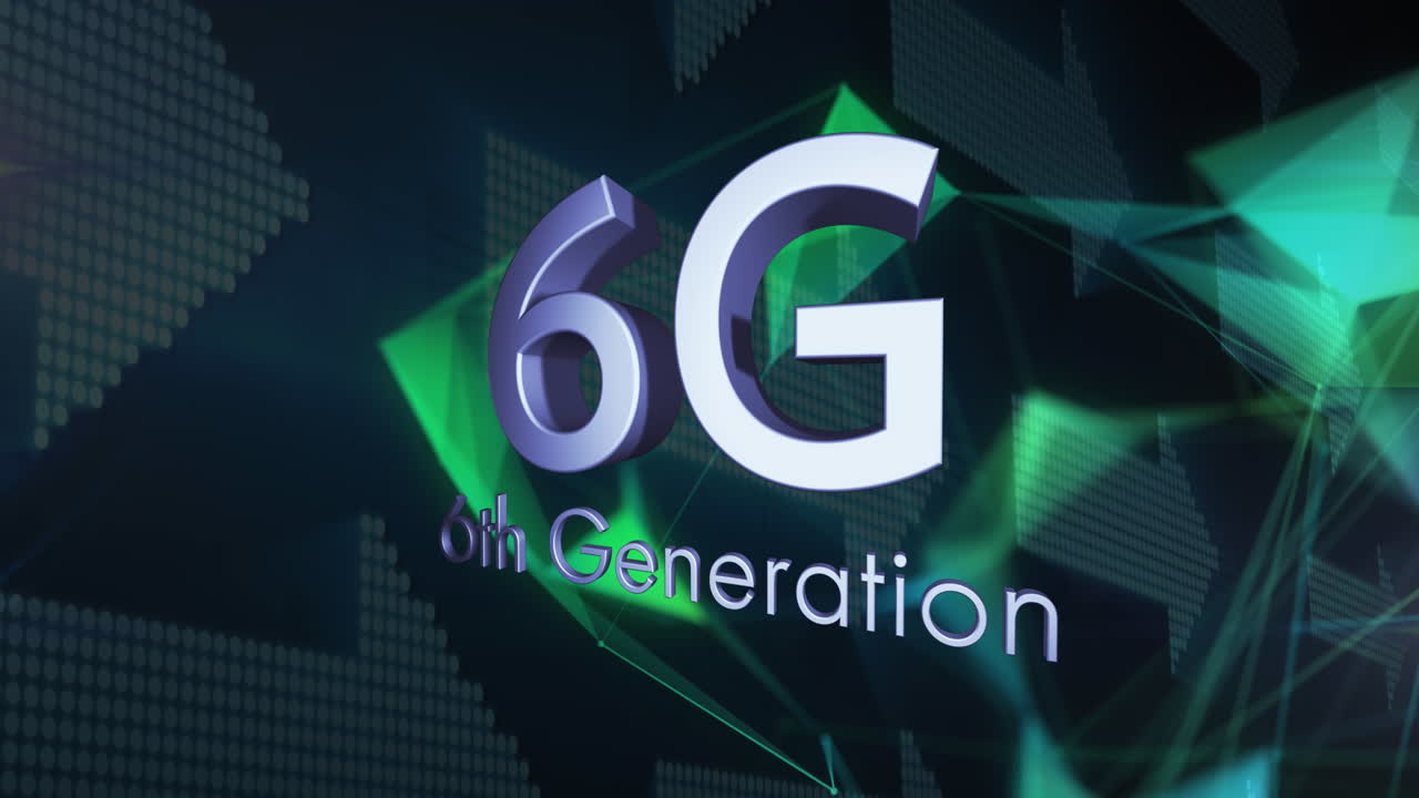 animación de texto de 6g sobre una red de conexiones con formas