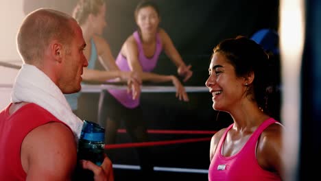 Boxers-interacting-with-each-other-during-break