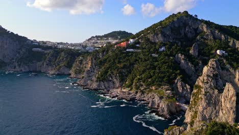 mountains and sea landscape of capri island, italy - aerial drone shot