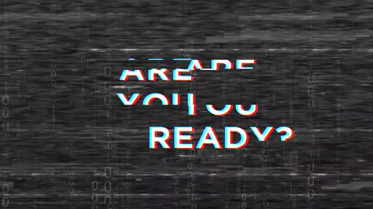 Animated 'Are You Ready?' Glitch Text on Digital Binary Background