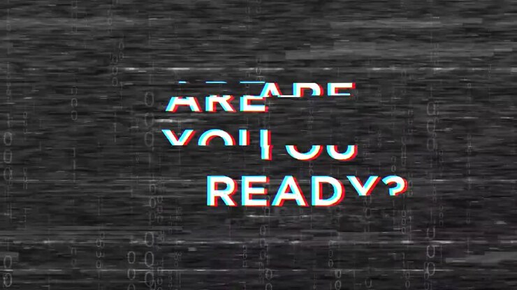 Animated 'Are You Ready?' Glitch Text on Digital Binary Background