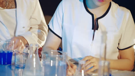 scientific discovery. two modern scientists working in a medical laboratory engaged in research.