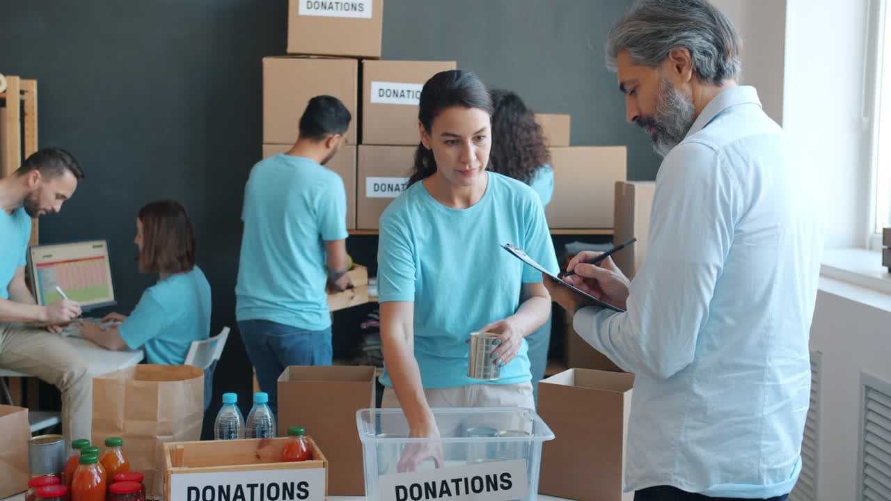 Volunteers sorting donations
