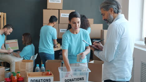 volunteers sorting donations