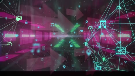 globo de iconos digitales contra un túnel brillante