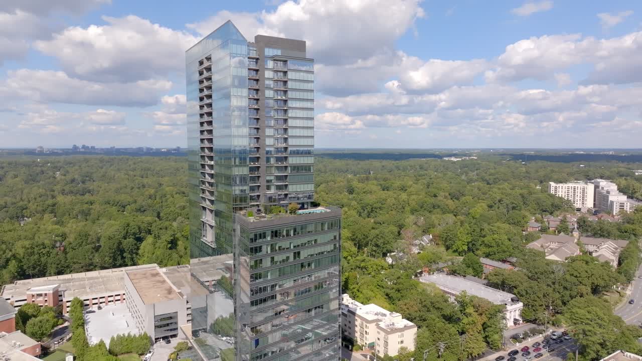 Peachtree Road Square condominiums residential complex skyline buildings, Aerial view