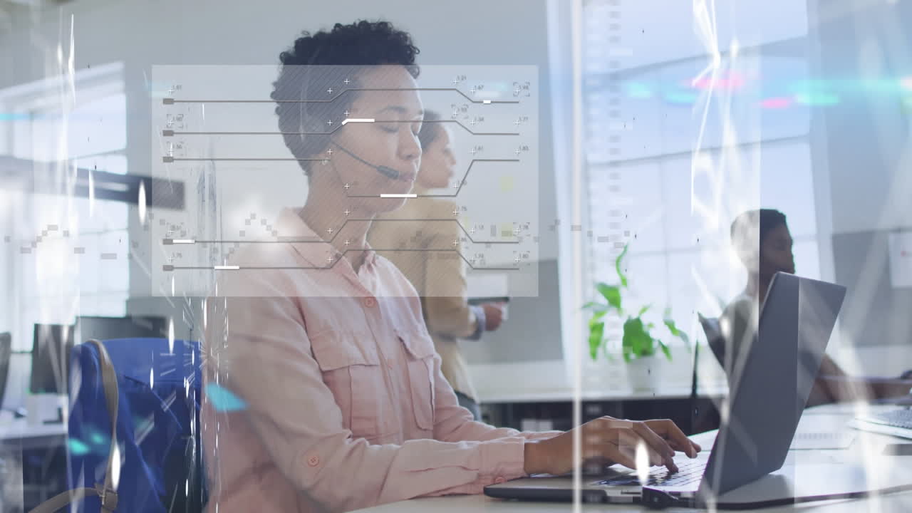 Animation af databehandling over en forretningsmand, der benytter sig af læger.