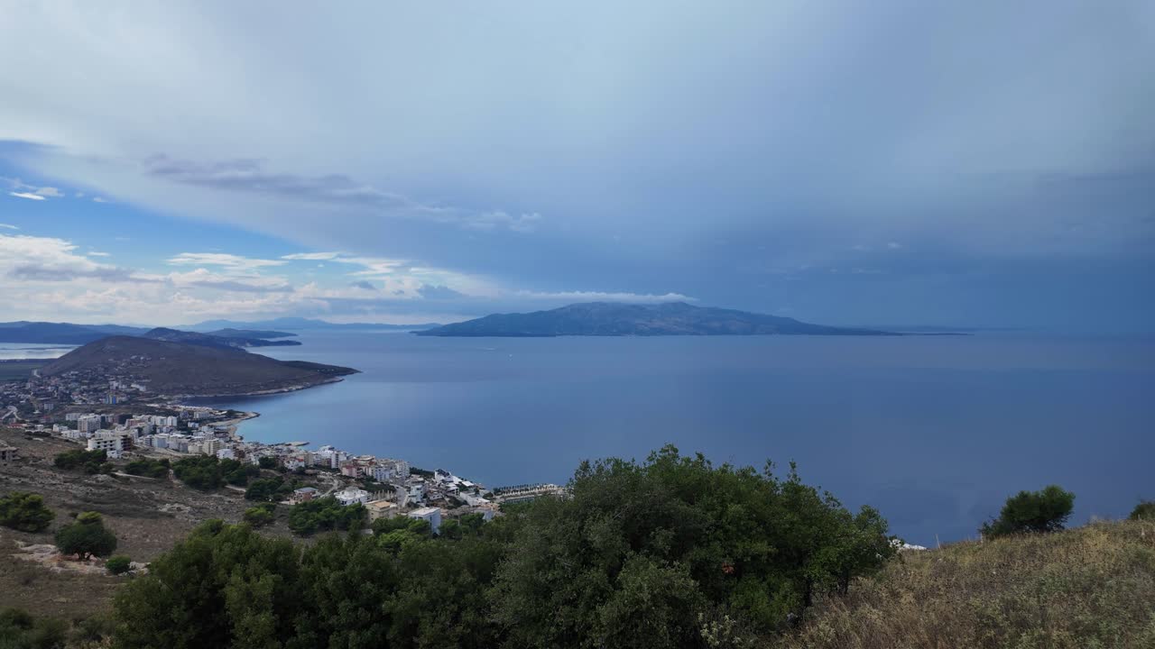 Albanian riviera holiday Sarandë Ionian Sea view of Corfu island Greece