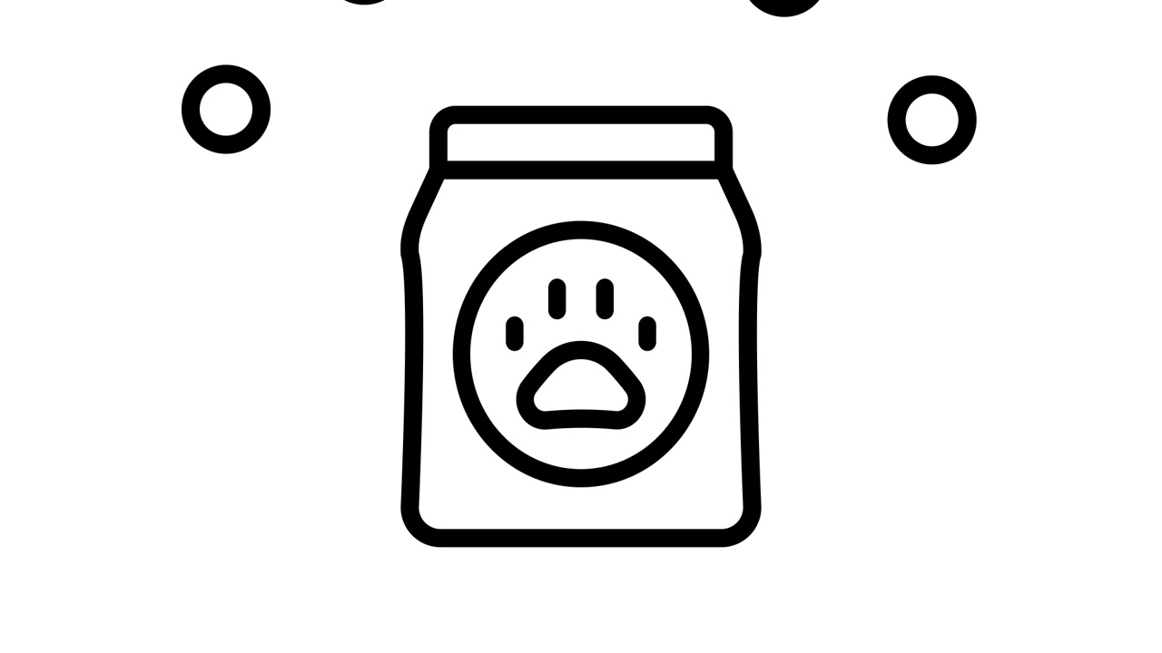 足跡マーク付きペットフードの袋のアニメーション線アイコン