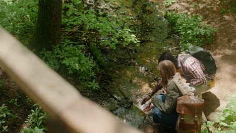 friends enjoying nature near a stream