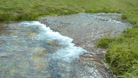 pequeñas cascadas de agua no contaminada en un arroyo con agua clara y limpia - principios de verano