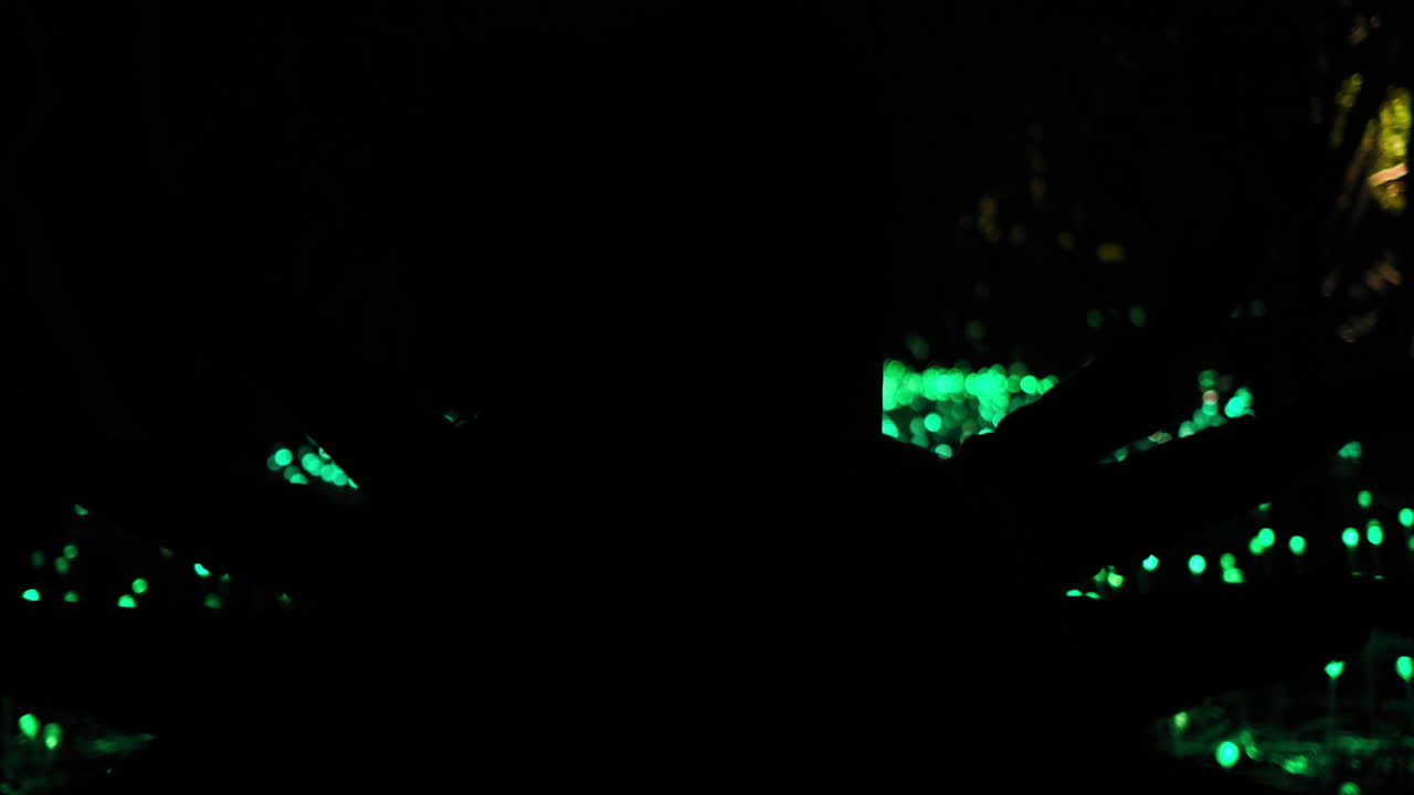 Silhouette of people in artistic performance with green light bokeh in a dark room