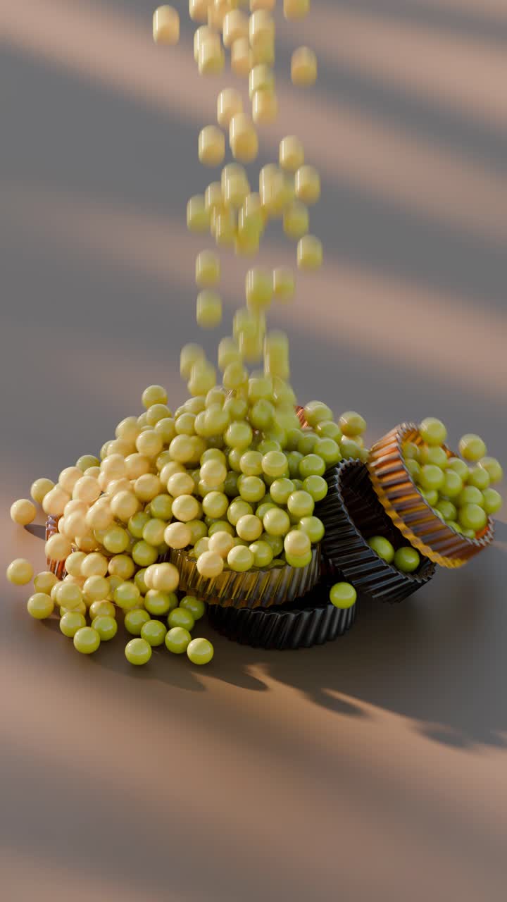 Render 3D astratto di sfere in contenitori circolari