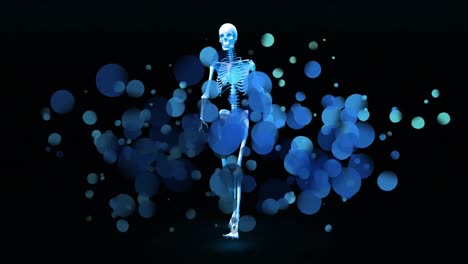 skeleton appearing by bright blue effects against light bubble in background