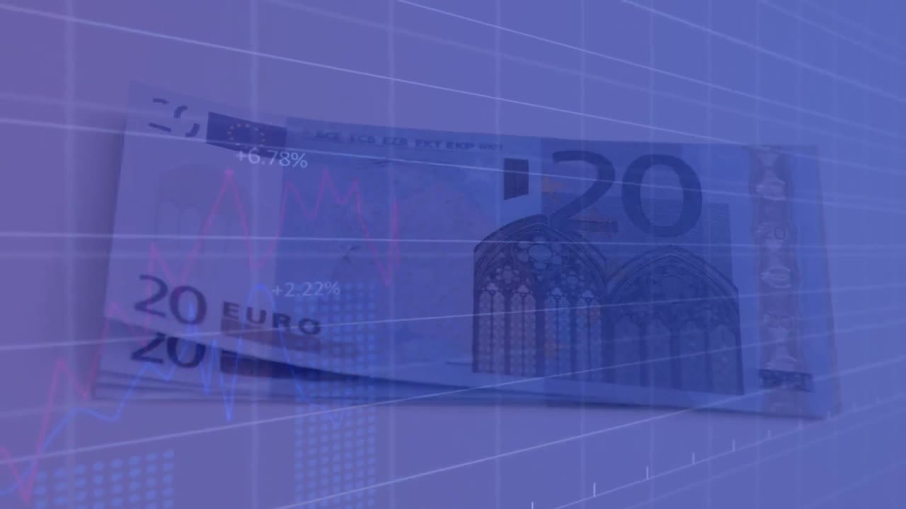 Animation of data processing over banknotes