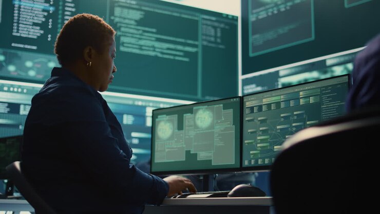 Cyber security expert working on encryption and IT security in agency