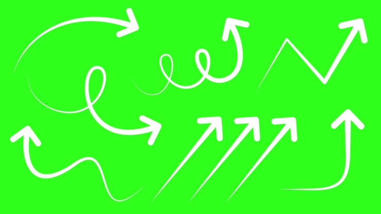 Arrows morphing and flowing on green background