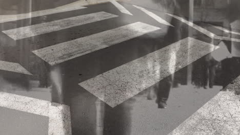 animación de cebra cruzando sobre personas caminando por la ciudad