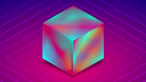 abstract holographic liquid 3d cube on blue purple background. technology video animation