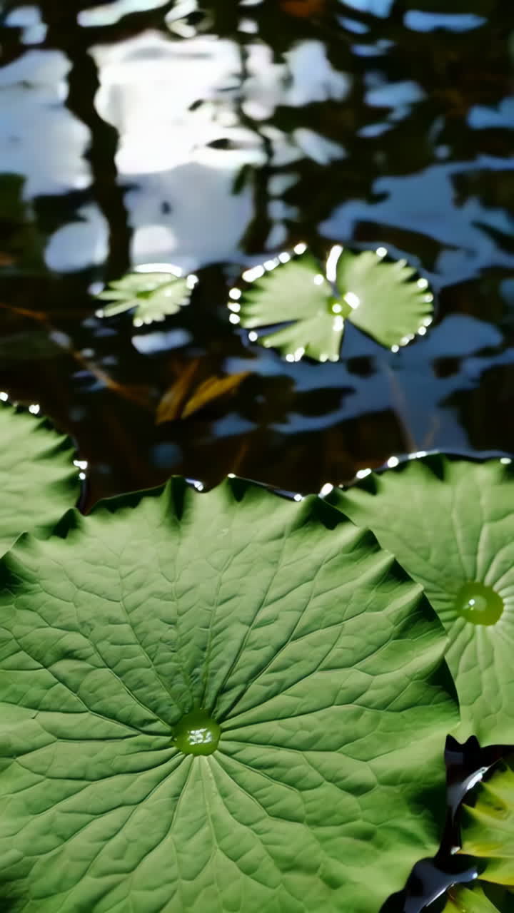 Close-up of Lotus Leaves on Water